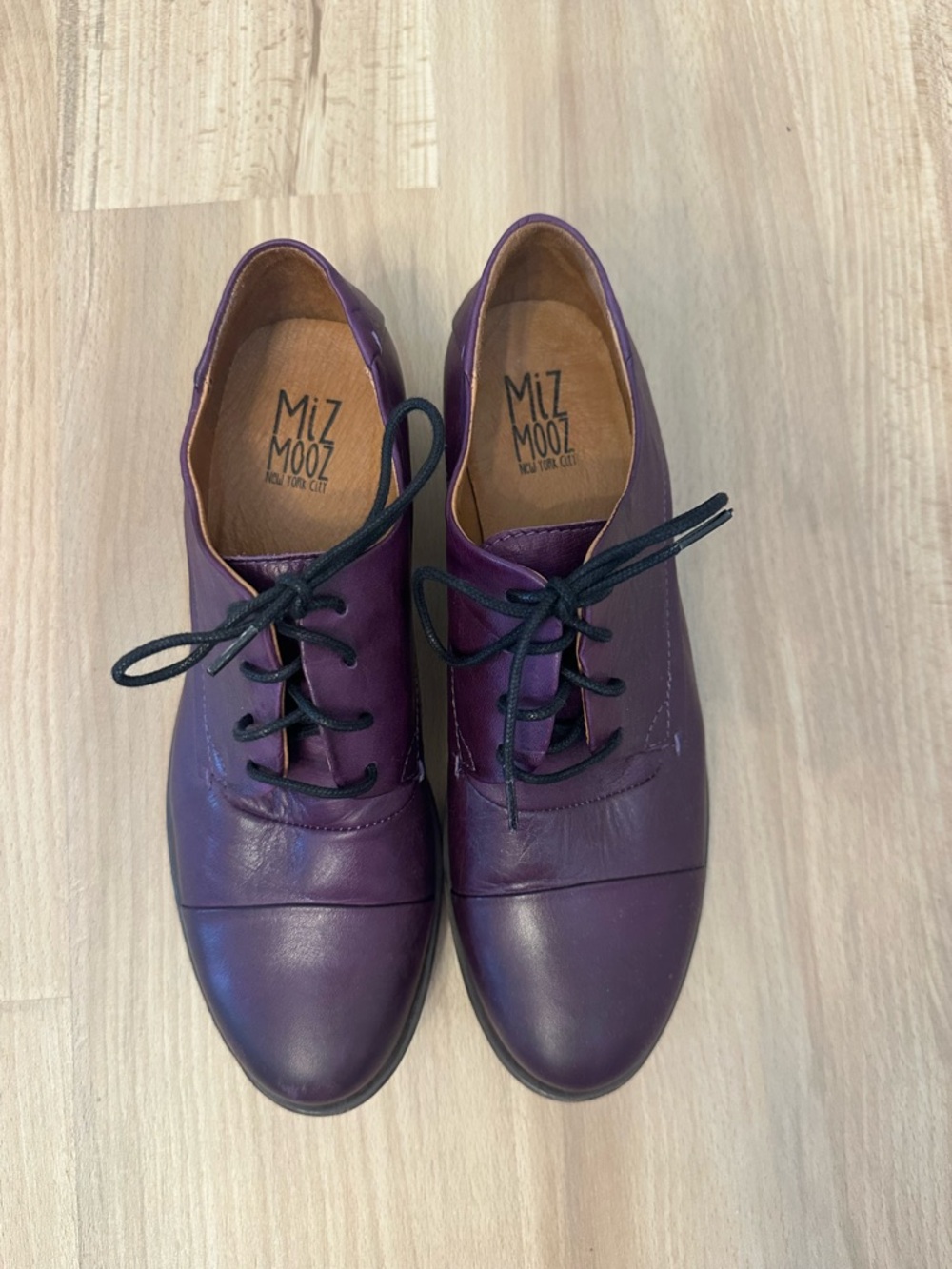 Miz Mooz Letty Eggplant Purple Leather Lace-Up Oxford Shoes - Picture 5 of 12